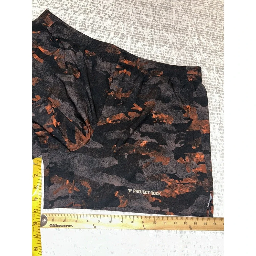 Under Armour Project Rock Shorts Mens 2XL Orange Black Camo Athletic Gym